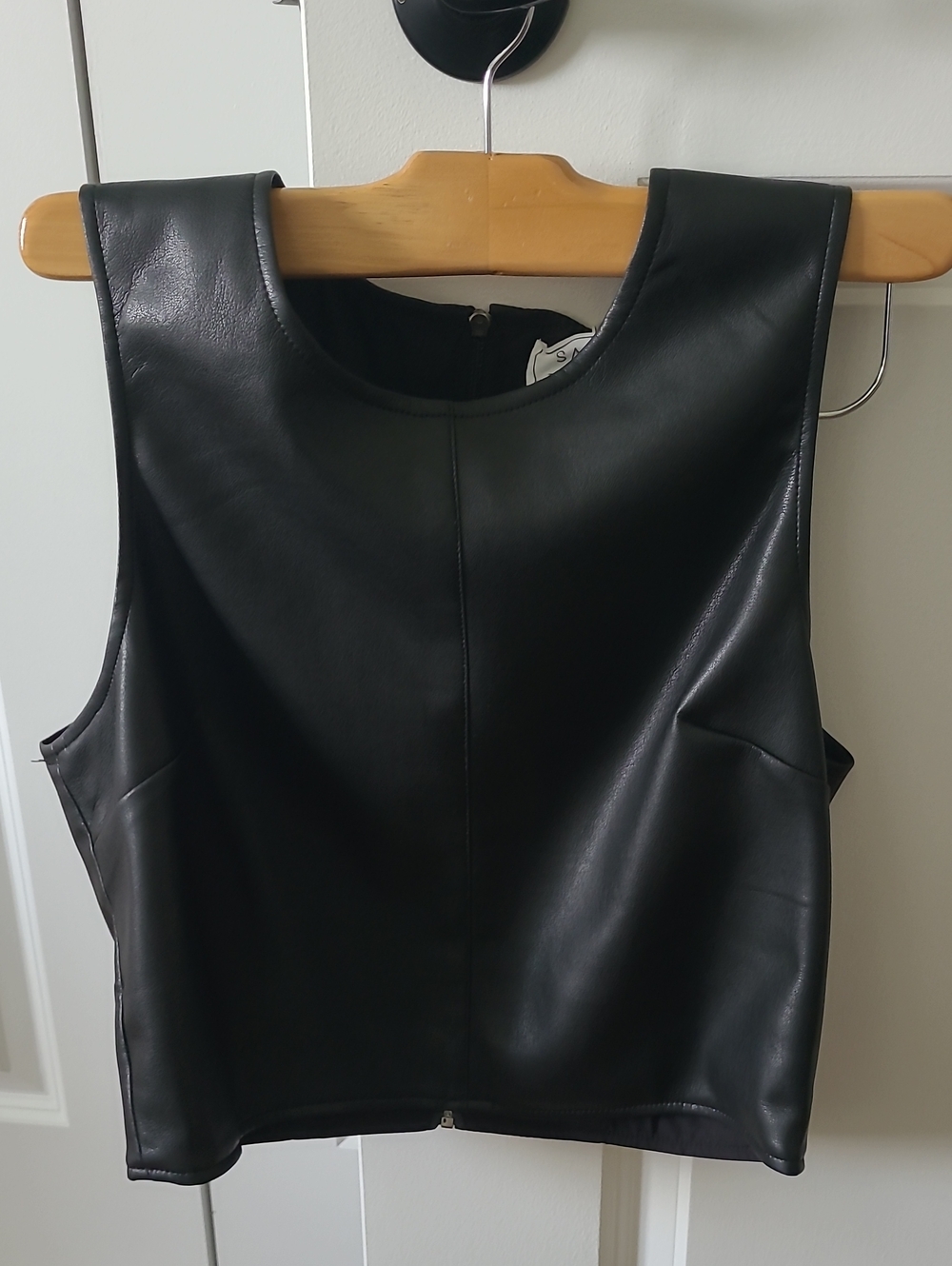 BNWT Sage Black Faux Leather Crop Tank